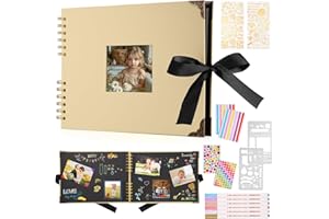 DazSpirit Album Photo Blanc Pages Scrapbooking Album 29,5 X 21Cm Livre Scrapbooking Avec 6 Stylos Métalliques, Pour 160 Photos, Livre D'or Pour Anniversaire Et Mariage (Jaune)