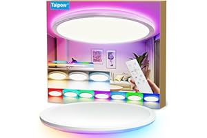 ‎TAIPOW Taipow Lampa Sufitowa LED, Lampa Sufitowa 24W 2160LM z Pilotem Zdalnego Sterowania, 3000K-6500K 7 RGB Kolor Okrągła Cienka Nowoczesna Lampa Sufitowa do Sypialni Kuchni Biura łazienki Salonu - Ø 30cm
