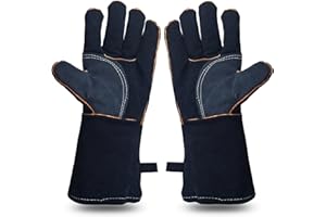 YOUYA Extreme Heat & Fire Resistant Gloves Leather with Kevlar Stitching,Perfect for Fireplace, Stove, Oven, Grill, Welding, BBQ, Mig, Pot Holder, Animal Handling, Black-Grey 14in/35cm…