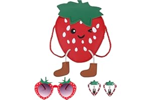 KASESSS Truskawkowa torebka dla dziewczynek, torebka ze skóry PU, ładne torby dla dziewczynek, torebka z okularami przeciwsłonecznymi i klipsem do włosów, torebka dla dziewczynek odpowiednia na randki