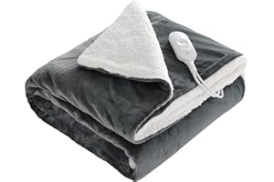 TLGREEN Electric Blanket Heated Throw, Single 130X180cm, Warm Flannel Heating Overblanket with 3H Automatic Shut-Off, 3 Heat Levels, Machine Washable Blanket for Sofa, Home or Office Use (Slate)