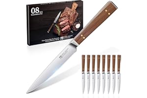 Purple Dragon Set de 8 Couteaux à Steak Couteaux à Steak à Lame Polie avec Manche en Bois Ergonomique Utensiles de Cuisine en Acier Inoxydable Haute Qualité Cadeau pour Emménagement Anniversaire
