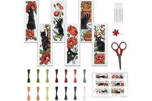 FREEBLOSS 6PCS Point de Croix Signet Point de Croix Kit Point de Croix Thèmes Chat et Fleurs Point de Croix Kits de Broderie au Point de Croix Kit de Signets au Point de Croix Compté pour Débutants