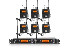 XTUGA IEM1200 Système de Moniteur in Ear sans Fil 2 canaux 6 Bodypacks Monitoring avec écouteur Type sans Fil utilisé pour scène ou Studio, Diffusion en Direct, amplificateur Guitare (6 Bodypacks)