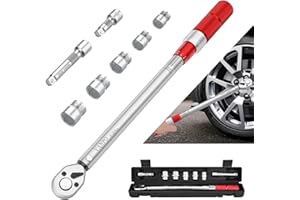 VANPO Klucz dynamometryczny 1/2", 20-220 Nm klucz dynamometryczny 8-częściowy zestaw, dokładność błędu ± 3%, narzędzie do naprawy opon z kluczem grzechotkowym, 2 przedłużkami i 5 nasadkami nasadowymi