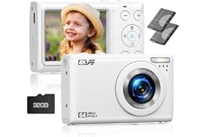 HOTPEAK Digital Camera, 4K Autofocus Portable Travel Cameras with 32G SD Card, 48MP Point and Shoot Digital Camera for Photography with 18X Digital Zoom for Kids Beginners (White)