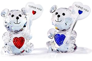 MOVDYKA K9 Crystal Blue & Red Bears Figurines Ornaments with I Love You Couple Gifts for Gilfriend, Anniversary Wedding Valentines Gifts for Parents Glass with Gift Box