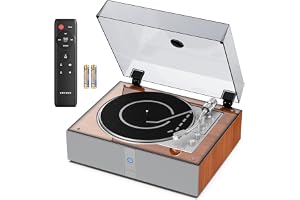 1 BY ONE Helautomatisk skivspelare, allt-i-ett-vinylskivspelare med automatisk upprepningsfunktion, fjärrkontroll, integrerad