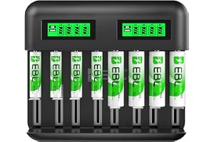EBL batteriladdare inkl. 4 x AA 2 800 mAh och 4 x AAA 1 100 mAh snabbladdare för AA AAA C D NI-Mh batteri med typ C Input LCD display batteriladdare
