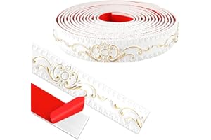 ZTVOWTO 600cm*3.6cm 3D Molduras Decorativas para Pared, Autoadhesiva para Pared para Bordes de Espejos, Muebles, Marcos de Puertas, Techos, Decoración Del Hogar(Blanco con Oro)