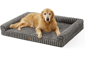COZY KISS Orthopädisches Hundebett für Extra Große Hunde 120x88x17cm – Hundesofa mit Weichem Kunstfell & Cordbezug, Eierförmiger Kistenschaum, Ergonomischer Hundekorb, Abnehmbar & Waschbar, Grau, XXL