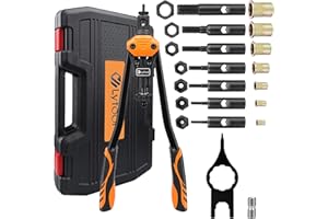 Lytool Rivettatrice per Inserti Filettati 16‘’,Rivettatrice Professionale Manuale, 7 Mandrini Metrici,215 Dadi per Rivetti,Custodia da Trasporto Pesante, 1 Chiave, 2 Perni di Bloccaggio