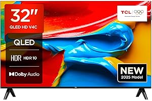 TCL TV 32V4C - 32'' HD Smart QLED Direct LED con Android TV e HDR - Compatibile con Google Cast e Google Home, Design Delgado, 2025 V4C