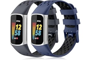 Dirrelo Paski sportowe kompatybilne z Fitbit Charge 5 dla kobiet i mężczyzn, dwukolorowy, oddychający pasek, 2 sztuki, regulowany, miękki silikonowy pasek zastępczy do Fitbit Charge 5 pasków, rozmiar