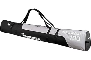 BRUBAKER CarverPro XP - Ski Bag with Padded Shoulder Straps for 1 Pair of Skis + Poles + Boots + Helmet - Black Silver