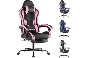 WOTSTA Gaming Chair with Footrest, Ergonomic Gaming Chair, Computer Chair with Lumbar Support, Head Rest, Height Adjustable PC Chairs with 360°-Swivel Seat for Office or Gaming, Black Pink