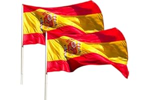 KliKil Bandera España Grande - Pack de 2 Banderas de España en poliéster náutico Super Resistente al Viento y la Lluvia 150x90 cm versión Premium 2024 para Balcon, Exterior y Jardin, Spanish Flag -