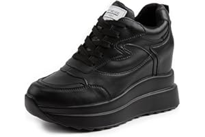 AONEGOLD Trampki na platformie z wysokim ukrytym obcasem, trampki na koturnie, skórzana cholewka, modne sznurowanie, zwiększenie 10 cm