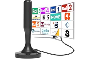 DTB TECH Antenna TV da interno,antenna TV portatile con potente base magnetica，ricezione a lunga distanza Supporta 4K 1080p DVB-T/DVB-T2Canale locale