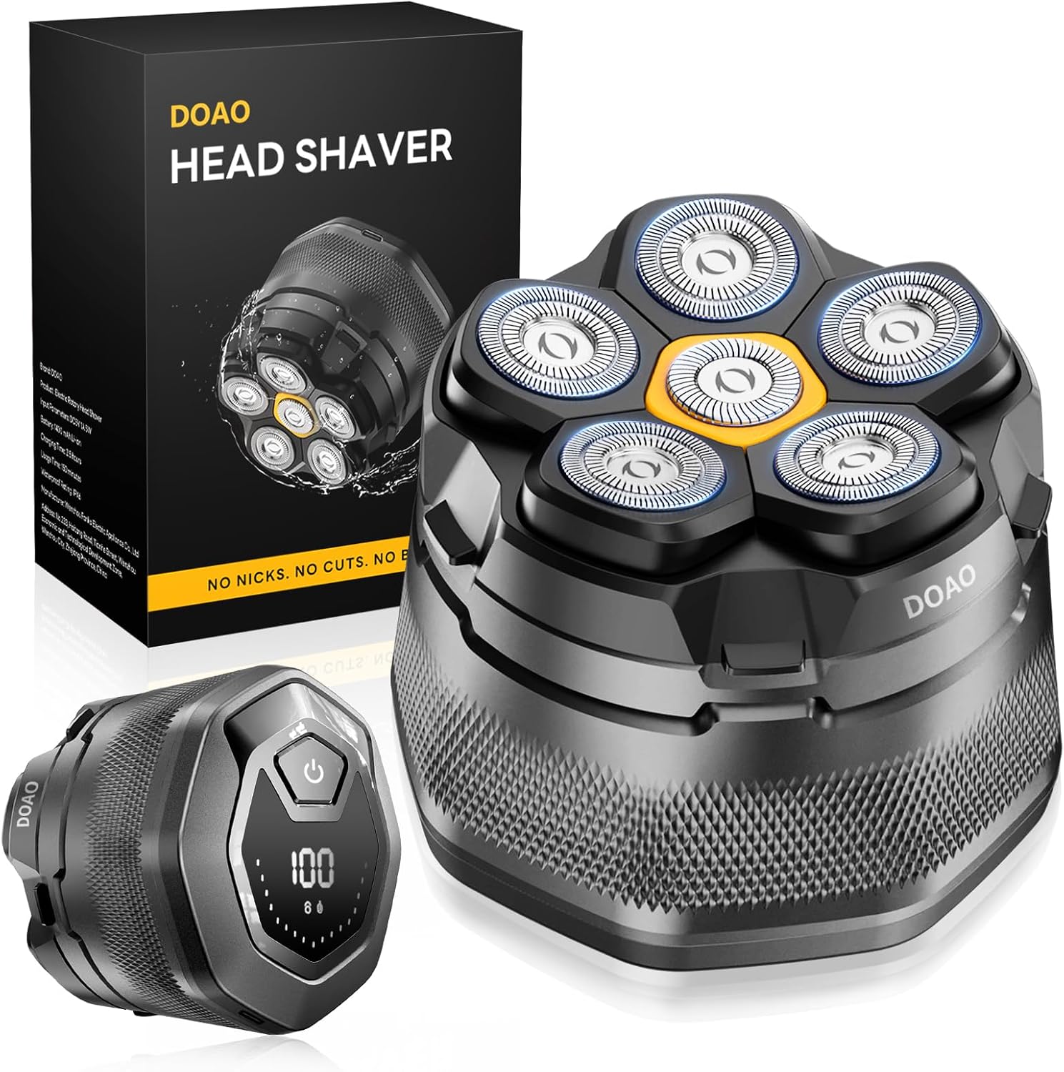 Head Shavers for Men, IPX7 Waterproof, 6D Magnetic Self-Sharpening Steel Blades, Smooth Shave in 3 Minutes, Wet & Dry, 180-Min Usage, Type-C Fast Charge, Easy Clean, LED Display, Gifts for Men