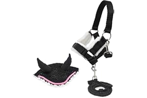 Horse Academy Bonnet Anti-Insectes Noir et Licol moumoute Noir avec Longe pour Hobby et activité de Hobby Horsing. HHLLB02 Rose