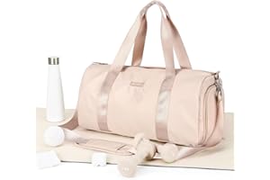 HYC00 Gym Bag Womens Small,Sports Duffle Bag,Weekend Travel Bag Duffel Bag for Girls,Overnight Carry on Bag with Shoes Compartment and Wet Pocket,Lightweight Holdall for Swimming Yoga Training, Beige White