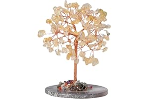 Romcade Crystal Tree Agate Slice Money Tree Positive Energy Gem Tree Healing Crystal Tree Ornaments for Desk Shelf Premium Meditation Bedroom Home Decoration (yellow)
