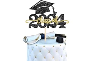 SYKYCTCY 1 Stück 2024 Abschluss Tortendeko, Graduation Cupcake Toppers Graduation Cake Decorations Cake Topper für Abschluss Party Schwarz