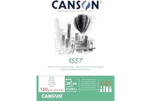 CANSON 1557 - Bloc 30 feuilles de papier dessin blanc A4 - 180g/m²