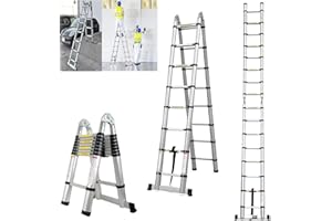 ROYALSWILL Échelle télescopique de 5 m portable, multifonction avec stabilisateur, pieds antidérapants en acier inoxydable, 150 kg, pour le jardin et