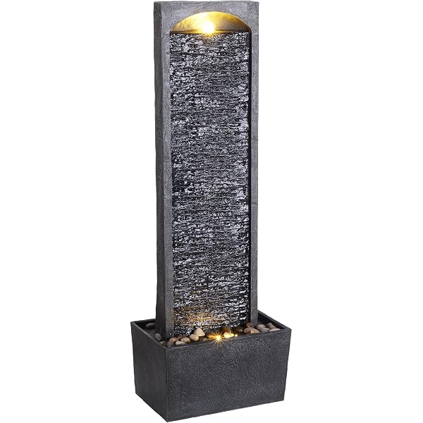 Fontaine De Jardin BK846 Avec LEDs - 101cm Hauteur - Cascade à 3 Niveaux - Polyrésine - Pompe 5W Included