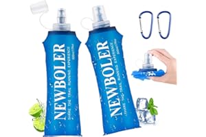 WuGU 2 botellas plegables de TPU de 500 ml, sin BPA, botella de agua plegable para mochila de hidratación, botella de agua reutilizable con 2 mosquetones, para senderismo, camping, escalada