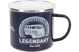 BRISA VW Collection - Volkswagen Taza grande de esmalte para cafété o cappuccino T1 Bus para camping (500 ml/Legendary/Azul)