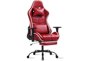 Fruyyzl Sedia da gioco per adulti, sedia da ufficio ergonomica con schienale regolabile, sedia da gioco con poggiatesta e supporto lombare, seduta da gioco girevole con bracciolo (80 top - rosso)