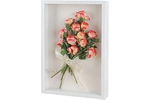 YQSIBTH 3D Shadow Box, 3D Picture Frame, 17 x 22 cm Wooden Deep Box Frame Deep Frame Display Box for Medal Flower Memorabilia Tickets Crafts (White)