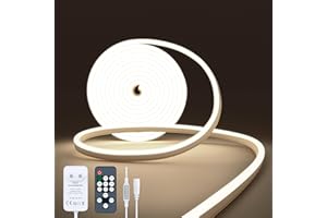 NELUX Striscia LED Neon 2 Metri da Esterno Impermeabile o Interno Cucina Bianco Naturale 4000K. Luce LED Strisce Alta Luminosità Dimmerabile Flessibile IP65. Include Telecomando e Trasformatore 24V