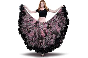 ROYAL SMEELA Flamenco Rock Bauchtanz Rock Damen 360/720 Grad Blumen Chiffon Langer Rock Maxirock Tribal Zigeuner Rock Kostüm Damen