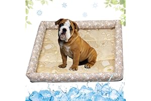 LEZUAN Tapis Rafraichissant Chien Antidérapant, Tapis Rafraichissant Animaux de Compagnie Lavable, Lit pour Chien pour l'été, Tapis de Cages pour Chien Auto-Refroidissant(Kaki,50x60cm)