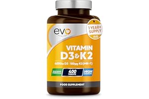 EVO NUTRITION Vitamin D3 4000iu & Vitamin K2 100ug MK7 | 400 Vegetarian Tablets - 1 Year Supply | Cholecalciferol & Menaquinone | Made in The UK
