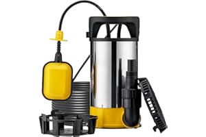 Wiltec Pompa sommersa ad aspirazione piatta 3in1 1100 W, portata 18000 l/h, per acque chiare e scure, con galleggiante e termoregolazione, per cantine, stagni, piscine, pozzi