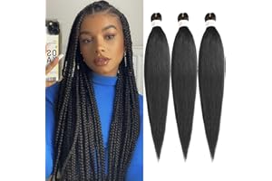 Kachanaa 30 Inch Pre Stretched Braiding Hair 3 Packs EZ Braids Yaki Hot Water Setting Kanekalon Hair for Braiding Yaki Texture Pre Stretched Braiding Hair Extensions 1B#