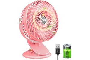 HUIFENGJIE Ventilateur de Bureau, Mini Ventilateur USB Silencieux avec Écran LCD, 6000mAh Petit Ventilateur Portable Rechargeable, 5 Vitesses, Rotation 720°, Ventilateur Pince pour Bureau Maison Camping