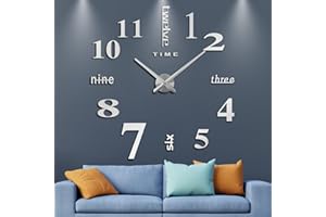 iKALULA Orologio da parete fai da te, 3D, orologio da parete fai da te, orologio da parete 3D, design moderno, in acrilico, decorazione per ufficio, articolo decorativo al quarzo, colore argento