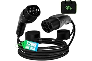 GARMEE Type 2 Charging Cable-EV Charger 7.2KW 32A 1 Phase 5 Meter IP54,Type 2 to Type 2 Electric Car Charger Fast Charging Cable for Model 3/S/Y/X,ID.3,Etron,Kona etc with Stroage Bag