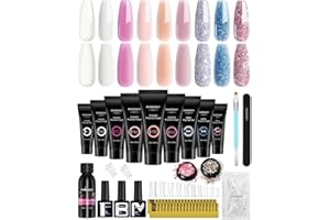Poly Nail Gel Kit, Phoenixy 15ml 9 Colours Poly Nail Extension Gel Set Builder Enhancement Starter Kit with Slip Solution Basic Manicure Tools Gift for Women