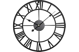FB FUNKYBUYS Large Wall Clocks for Living Room ,Metal Wall Clock for Garden, Silent Non-Ticking Roman Numerals Wall Clock for Indoor & Outdoor, Vintage Look Clock for Bedroom, and Kitchen (Black, 40 CM (16"))