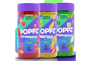 Set de Bubble Tea BubbleMania - Boba Popping, Perlas de Tapioca, Jarabe de Frutas y Polvo de Té - 100% Vegano y Sin Gluten (Paquete de 3, Mango, Fresa, Manzana)