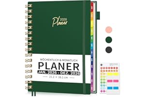 ‎EMSHOI EMSHOI Kalender 2026, Terminplaner 2026, Wochenplaner A5 Terminkalender mit 30-Min-Intervallen, Schulplaner Notizbuch für Januar bis Dezember 2026 - Dunkelgrün