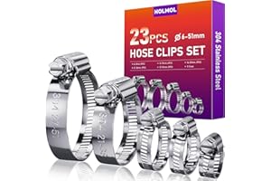 HOLMOL Hose Clips 23PCS, Adjustable 6-51mm Range Hose Clamp Set, 304 Stainless Steel Pipe Clips, Worm Drive Hose Pipe Clips, Pipe Clamps Clips for Hose Pipe Tube, Water Pipe, Automobile Pipe
