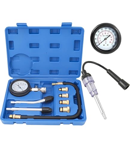 Kit Testeur Compression Moteur 46 Pièces - Pour Diesel Et Essence - Manomètre 0-700 PSI - Mallette De Transport